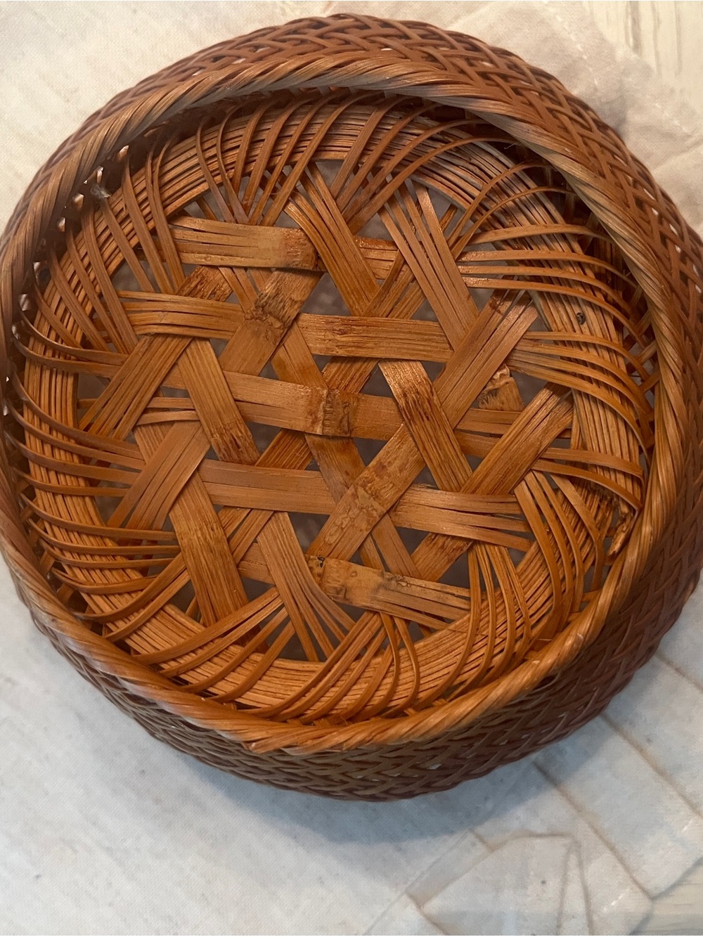 Vintage Japandi style, Handwoven small  brown wicker storage basket